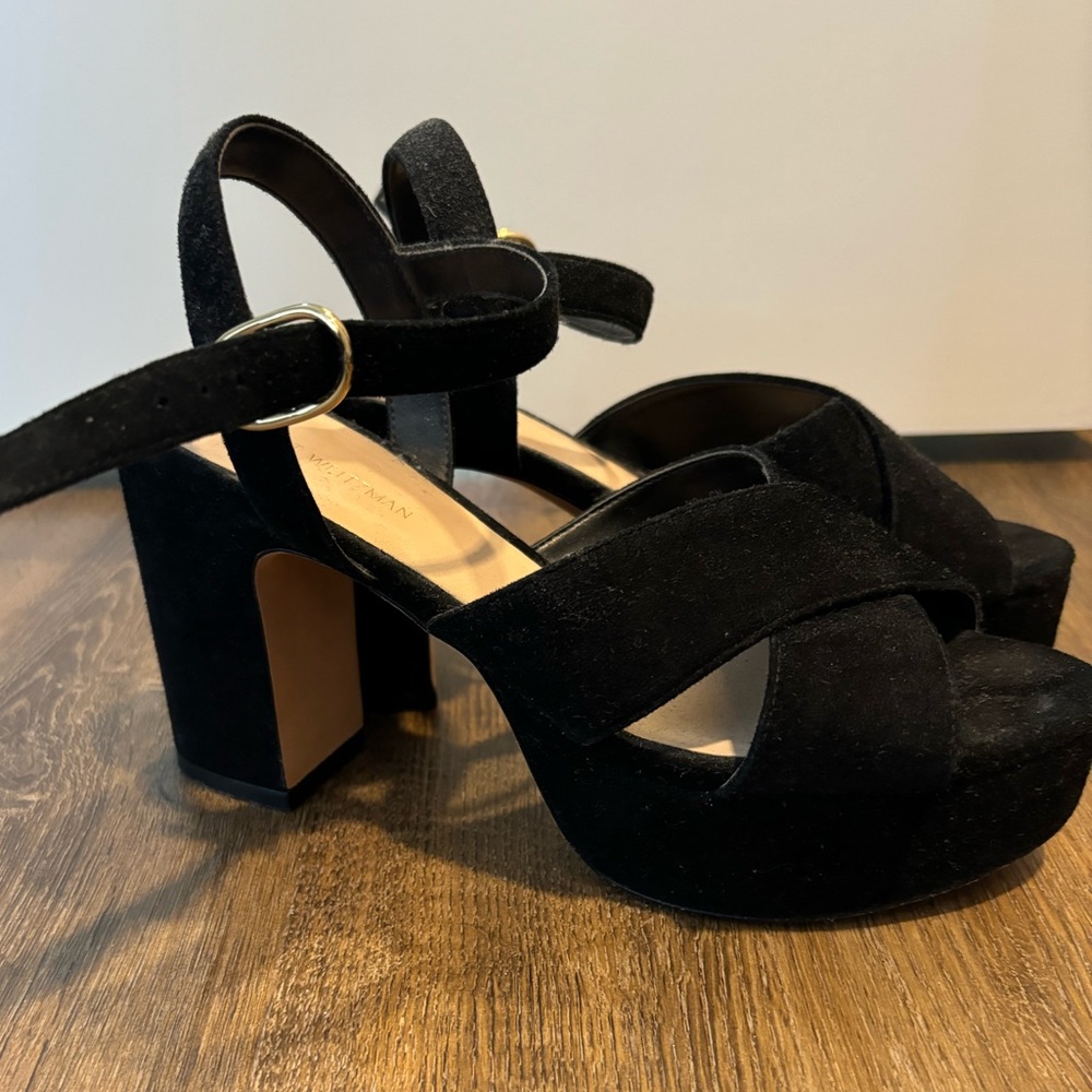 Stuart Weitzman Black Suede Platform Heel Sandals